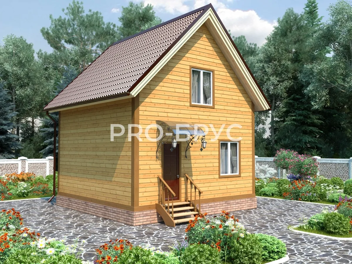 Проект дома из бруса - 6х6 - «Рогачёво» - 70 м² - вид спереди