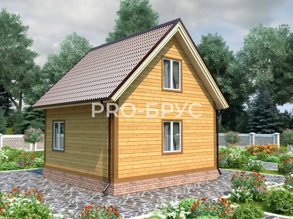 Проект дома из бруса - 6х6 - «Борисоглеб» - 70 м² - вид слева