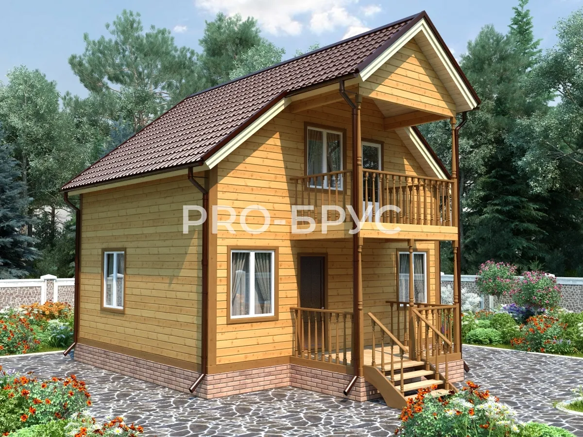 Проект дома из бруса - 7х8 - «Климово» - 94 м² - вид спереди