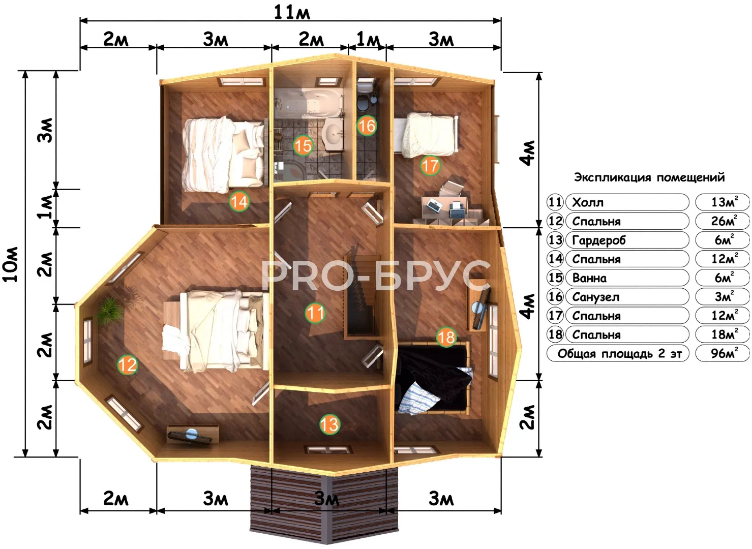 Проект дома из бруса - 11х12 - «Крутец» - 200 м² - планировка первого этажа
