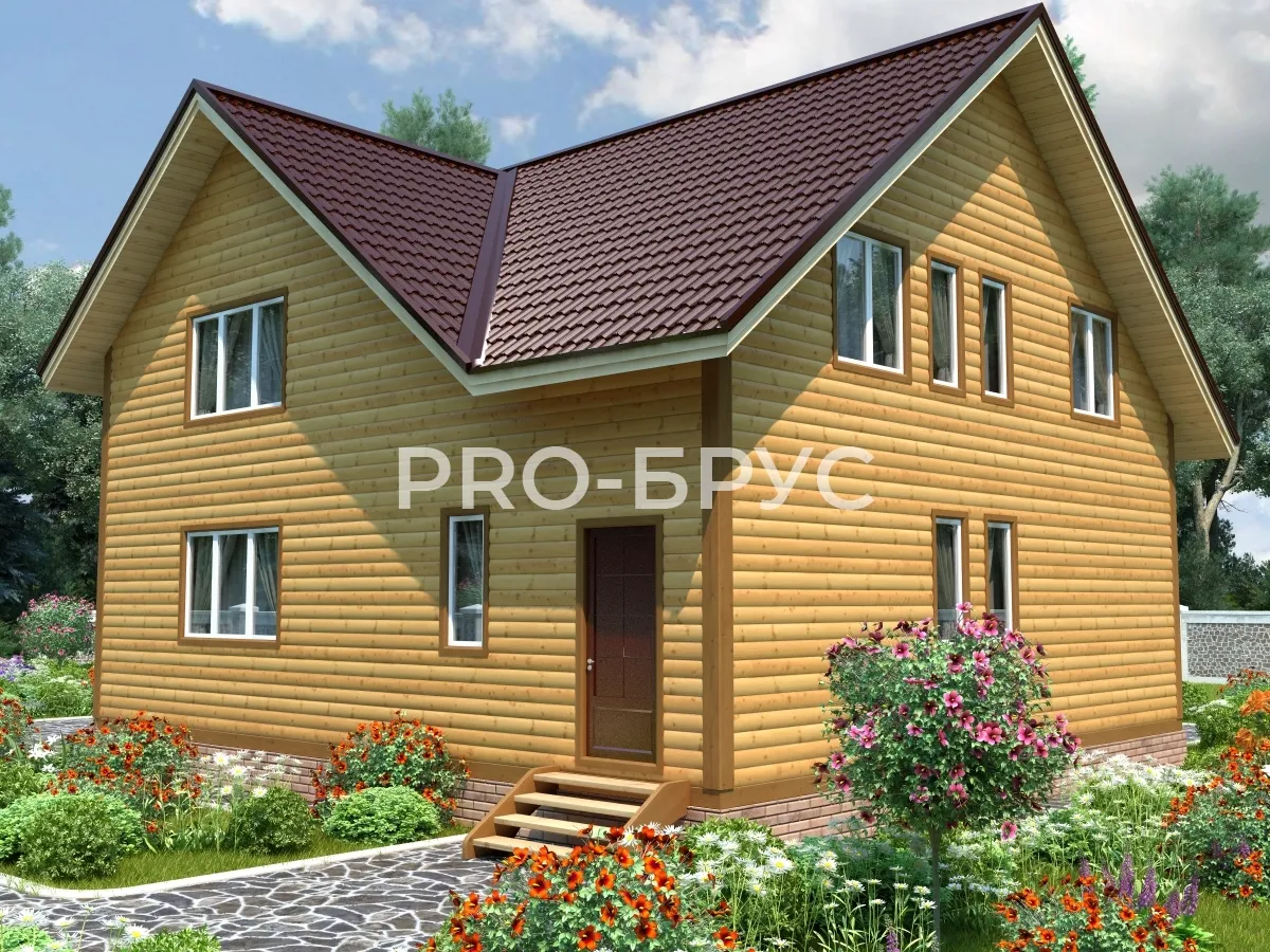 Проект дома из бруса - 11х12 - «Барвиха» - 200 м² - вид слева
