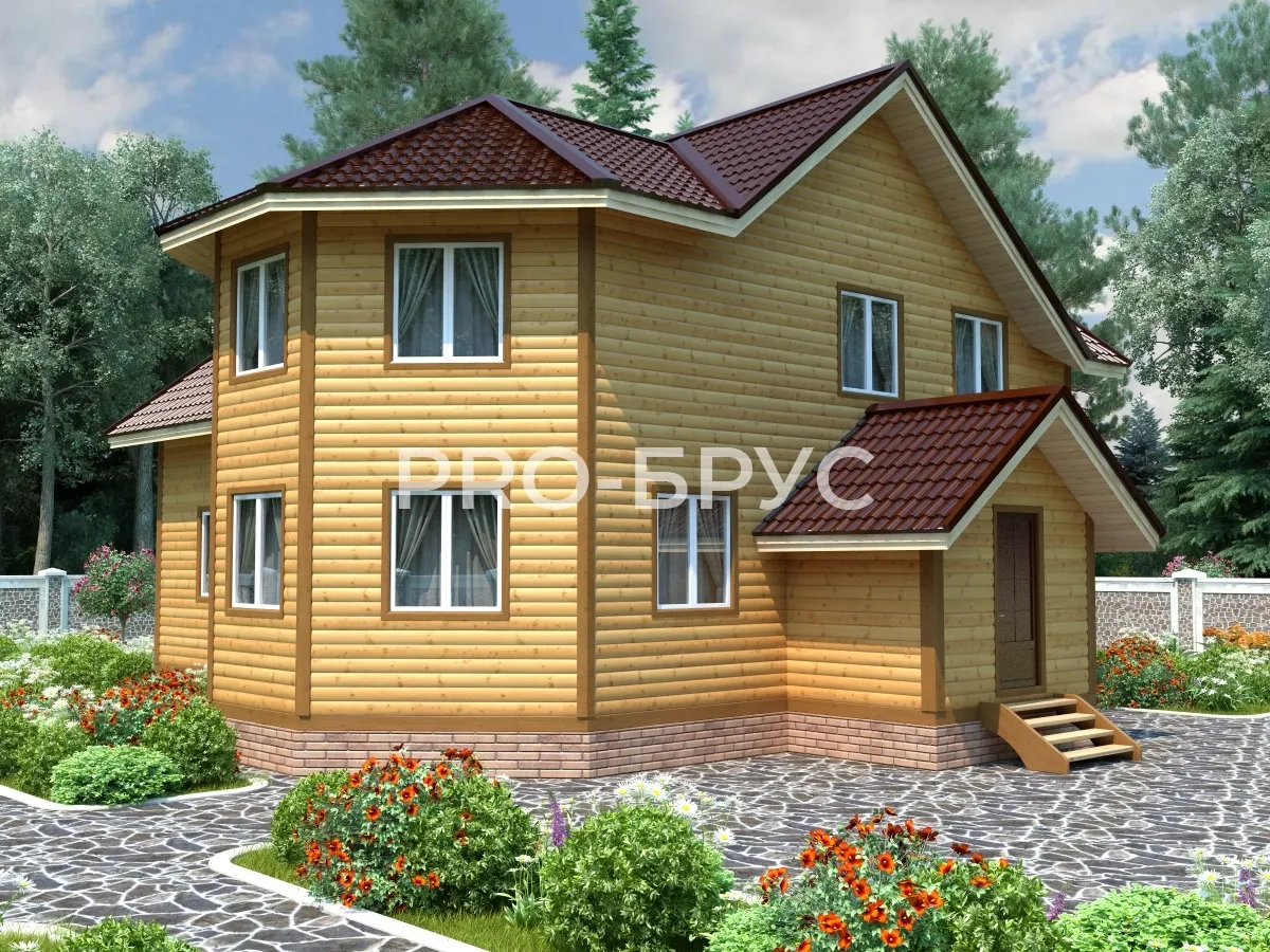 Проект дома из бруса - 11х12 - «Крутец» - 200 м² - главный вид Проект дома из бруса - 11х12 - «Крутец» - 200 м² - главный вид