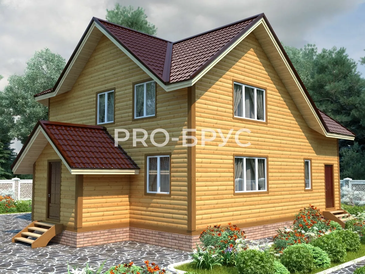 Проект дома из бруса - 11х12 - «Барвиха» - 200 м² - вид спереди