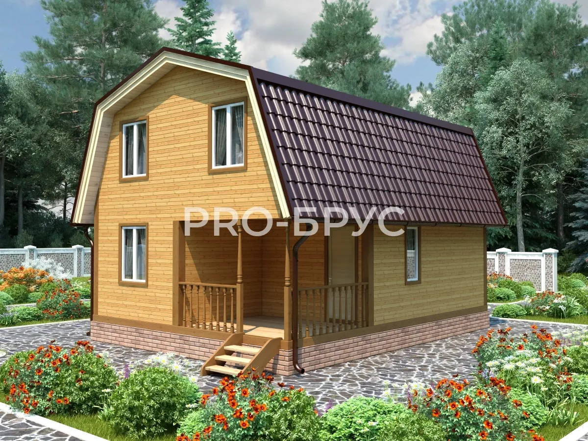 Проект дома из бруса - 6х8 - «Романово» - 82 м² - главный вид Проект дома из бруса - 6х8 - «Романово» - 82 м² - главный вид