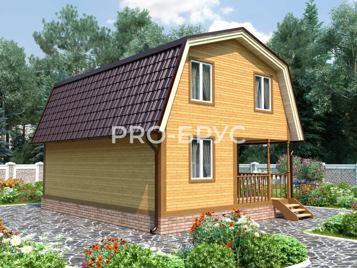 Проект дома из бруса - 6х8 - «Романово» - 82 м² - вид спереди