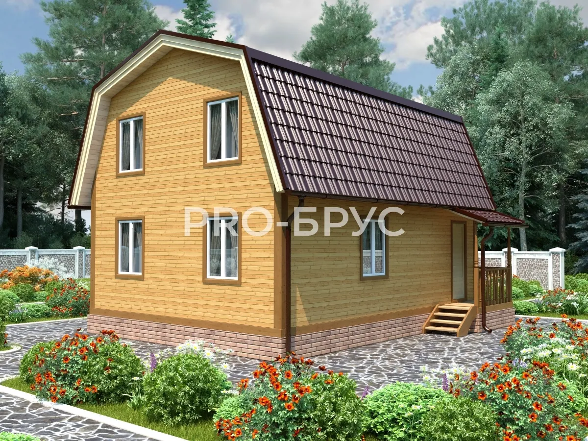 Проект дома из бруса - 7х8 - «Лаврово» - 84 м² - главный вид Проект дома из бруса - 7х8 - «Лаврово» - 84 м² - главный вид