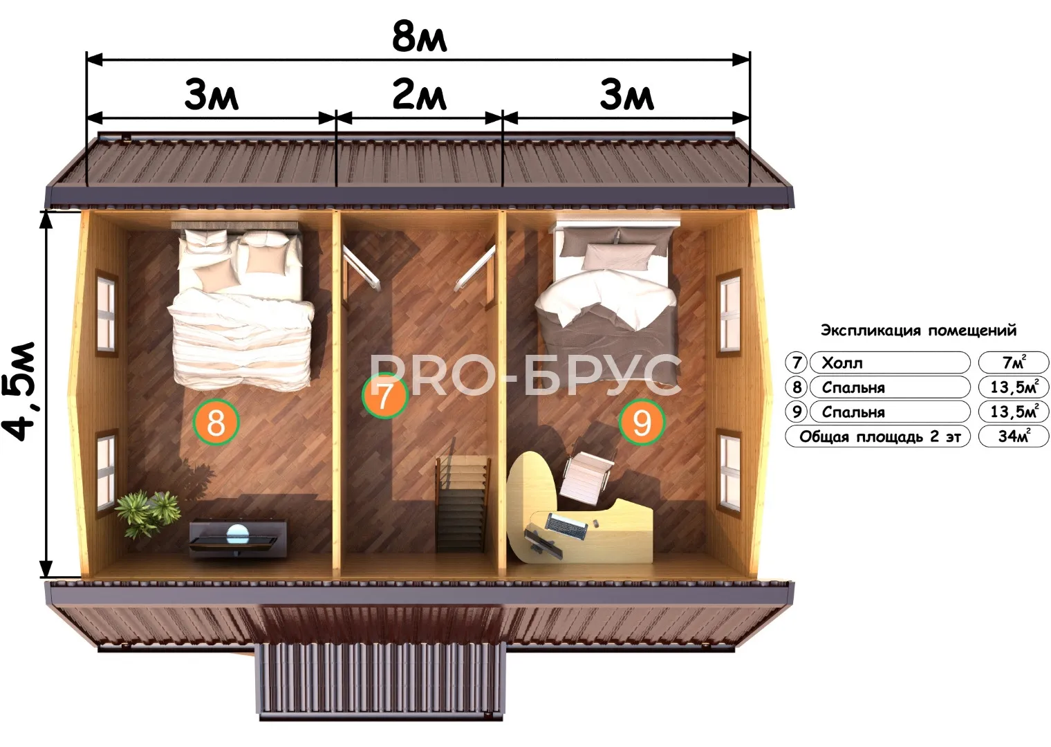 Проект дома из бруса - 7х8 - «Юдино» - 85 м² - планировка первого этажа