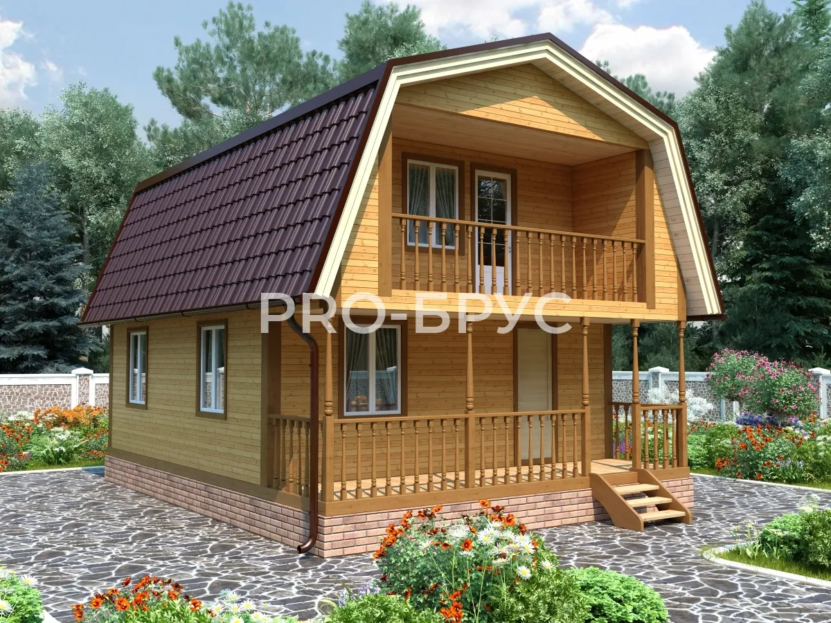 Проект дома из бруса - 6х8 - «Софьино» - 84 м² - вид спереди