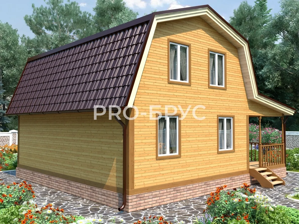 Проект дома из бруса - 8х9 - «Первомайский» - 106 м² - вид спереди