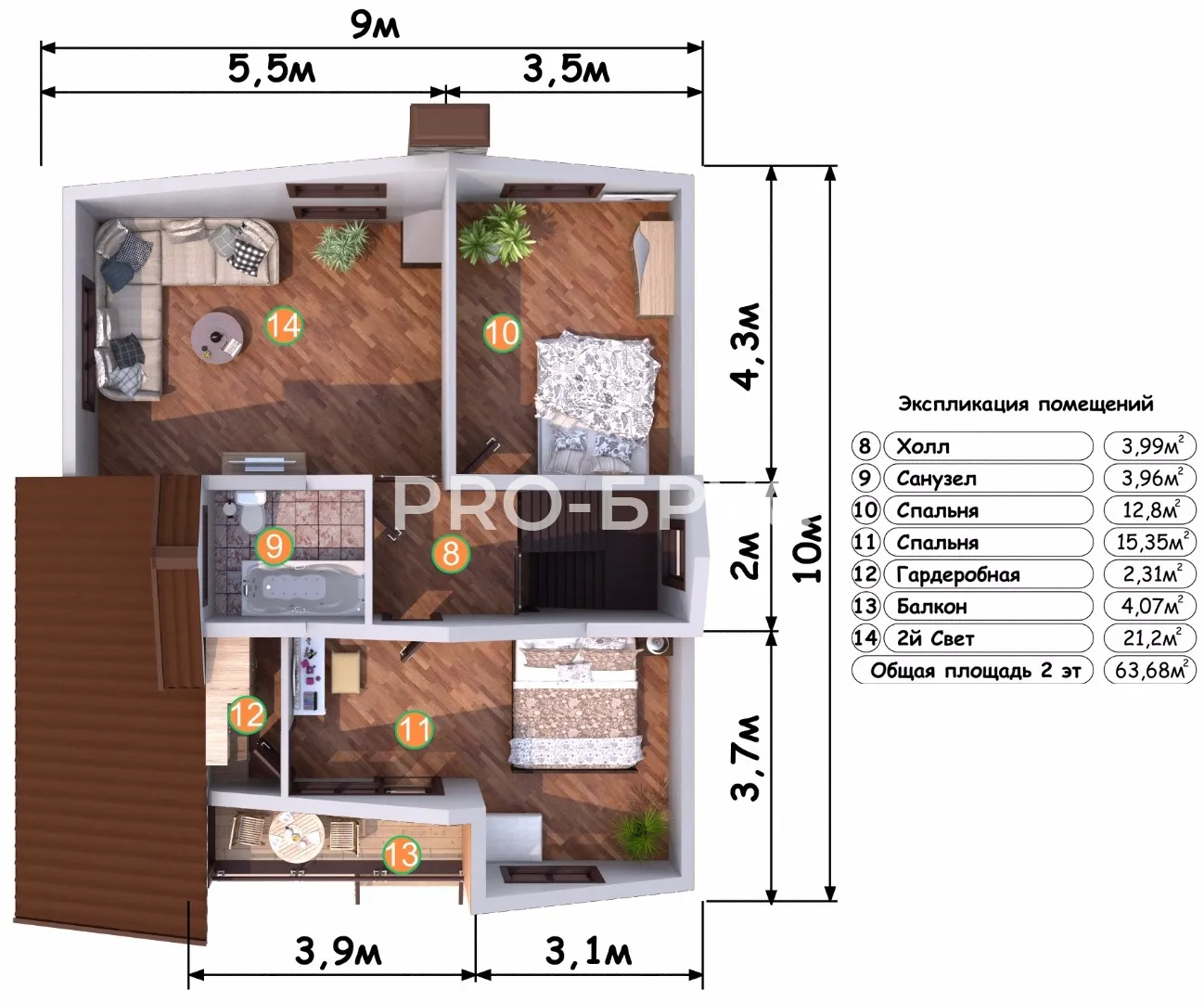 Проект дома из бруса - 9х10 - «Козловы Горы» - 142 м² - планировка первого этажа