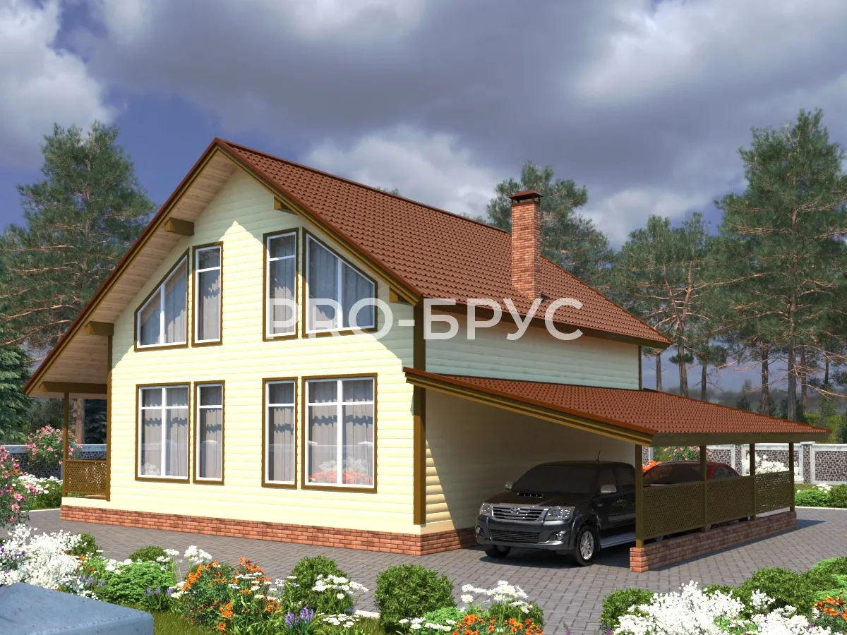 Проект дома из бруса - 10х12 - «Раздоры» - 196 м² - вид слева