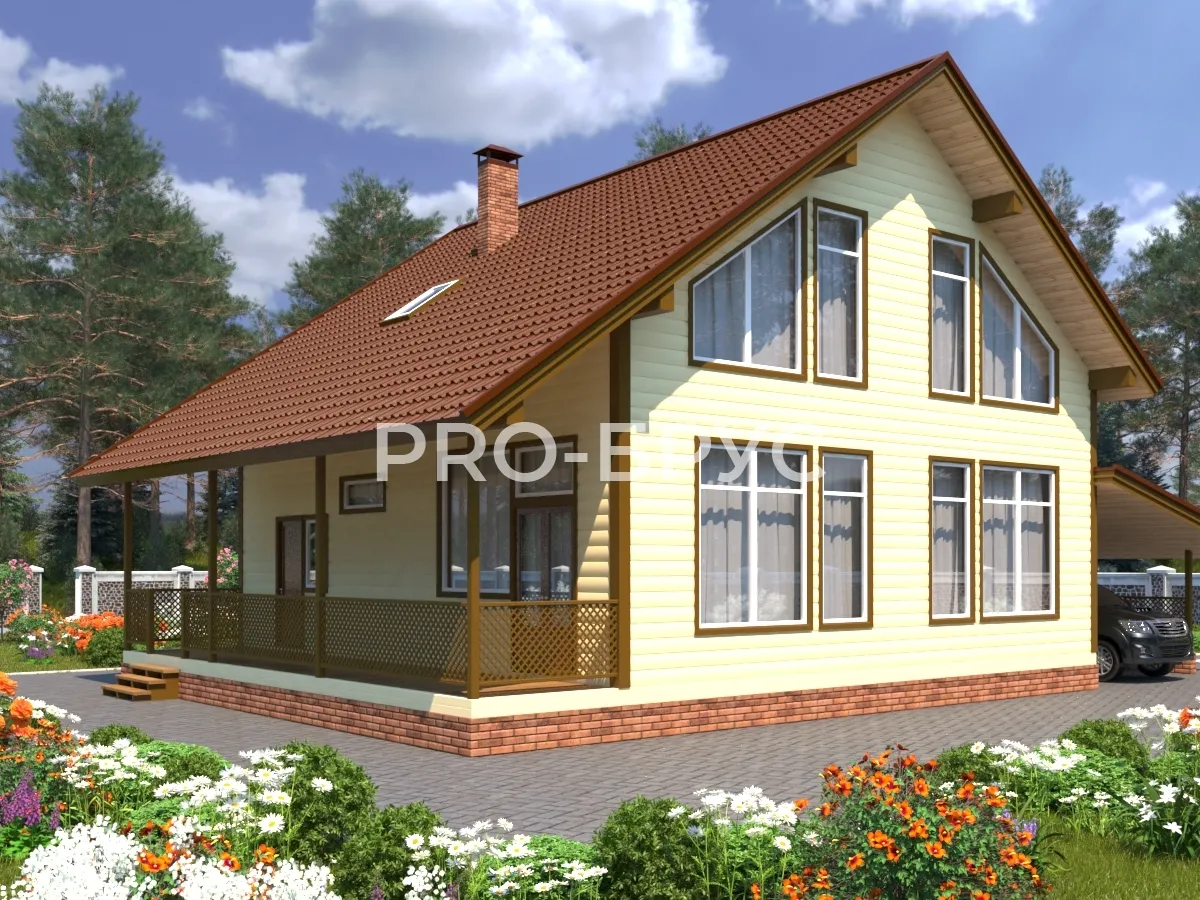 Проект дома из бруса - 10х12 - «Раздоры» - 196 м² - вид спереди