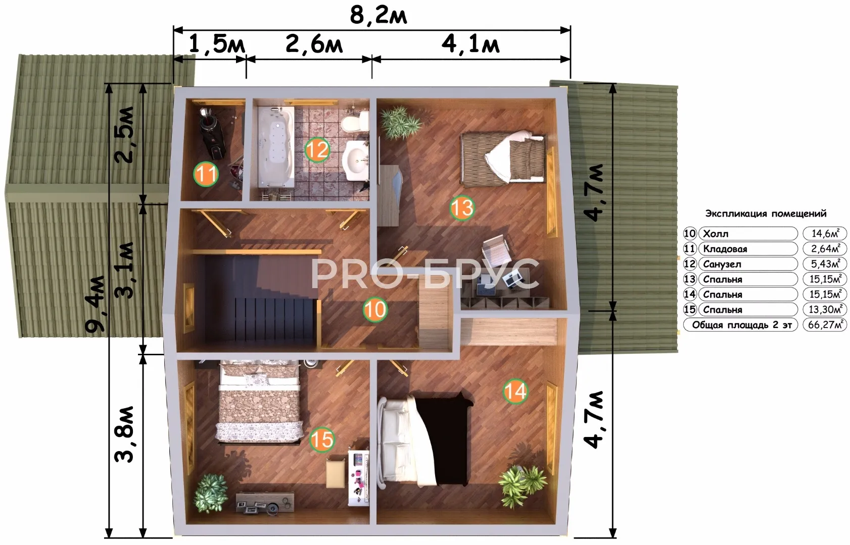 Проект дома из бруса - 9х13 - «Гущино» - 155 м² - планировка первого этажа
