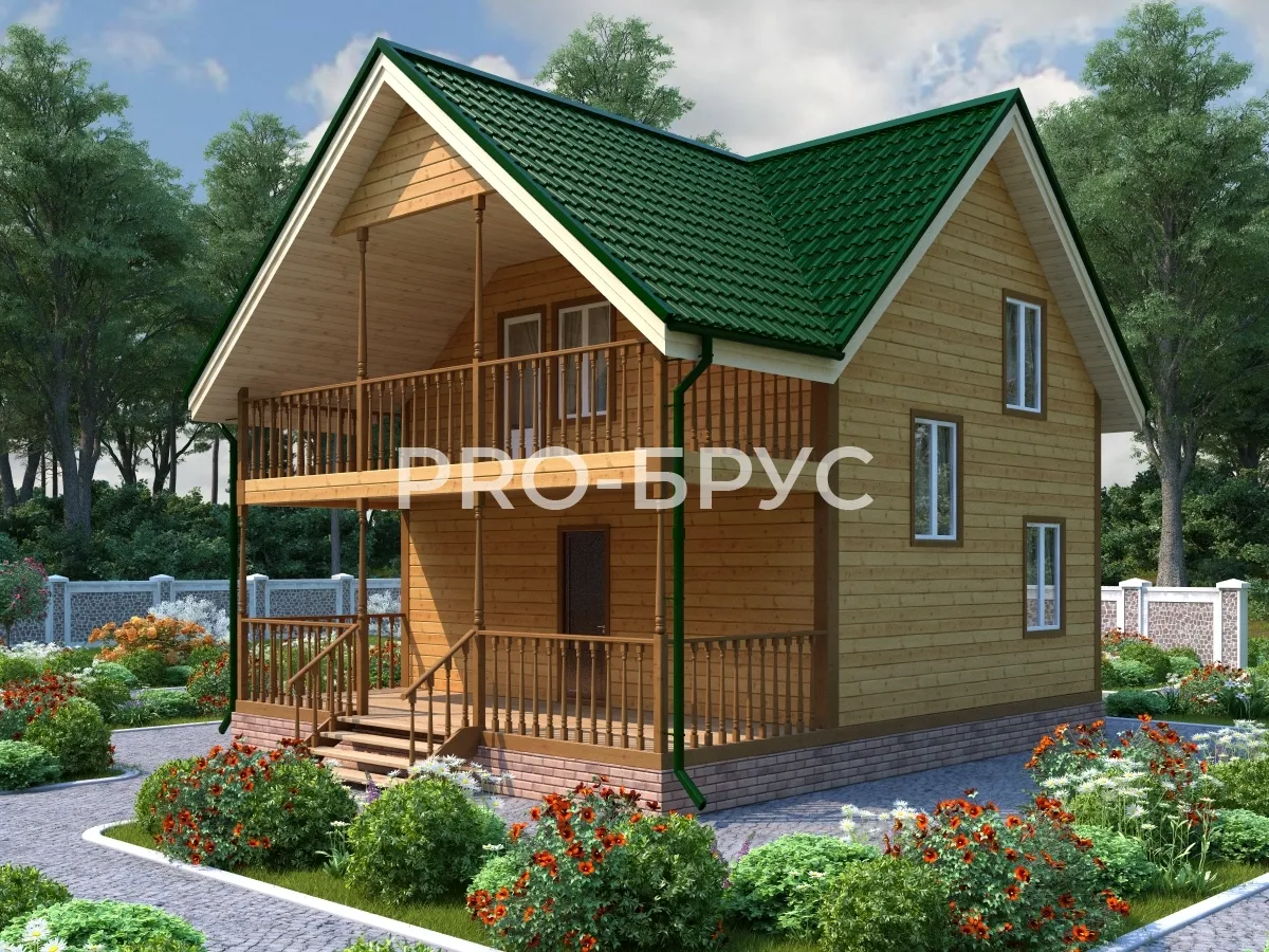 Проект дома из бруса - 7х8 - «Старбеево» - 115 м² - вид спереди