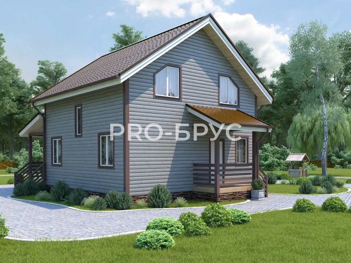 Проект дома из бруса - 8х12 - «Дмитриевское» - 121 м² - вид слева