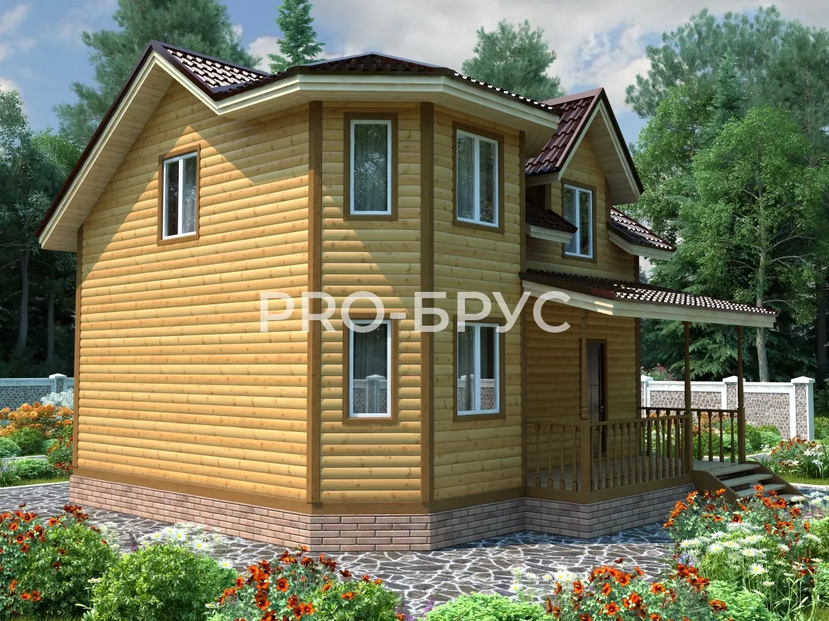 Проект дома из бруса - 8х8 - «Черкизово» - 106 м² - вид спереди