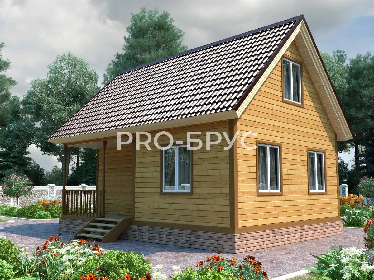 Проект дома из бруса - 6х8 - «Тарасовка» - 66 м² - вид спереди