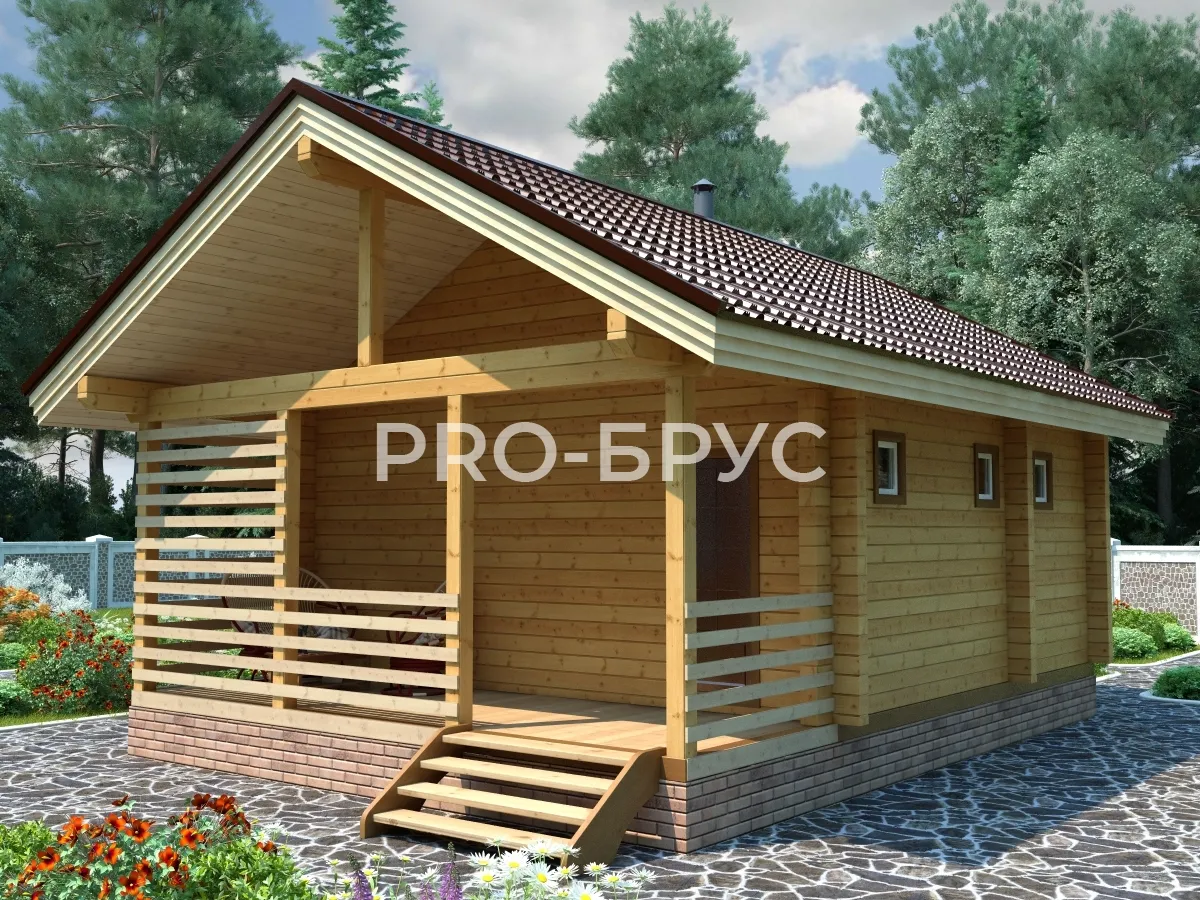 Проект бани из бруса - 6х8 - «Дарьино» - 48 м² - главный вид