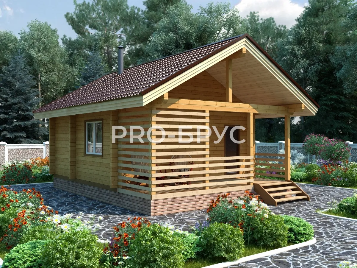 Проект бани из бруса - 6х8 - «Молвитиново» - 48 м² - вид спереди