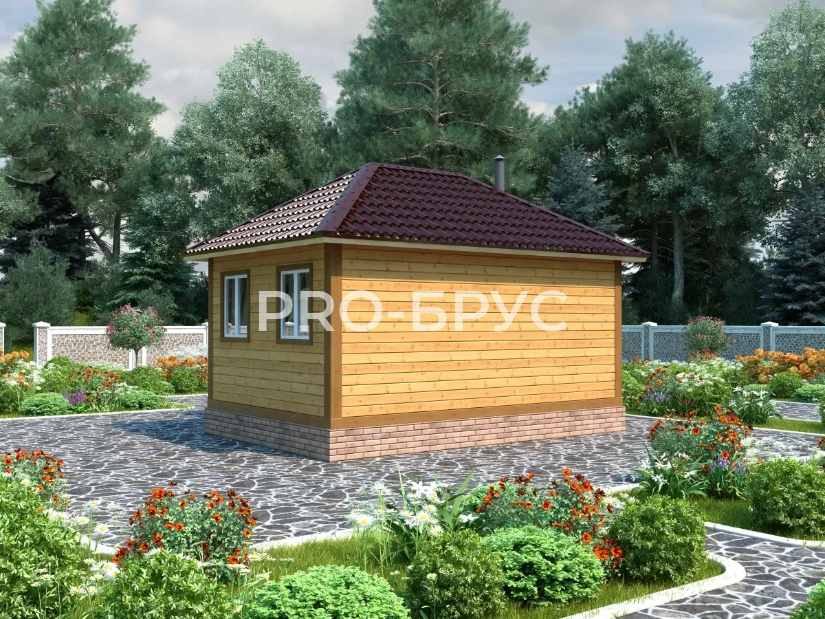 Проект бани из бруса - 5х6 - «Богослово» - 27 м² - вид сзади