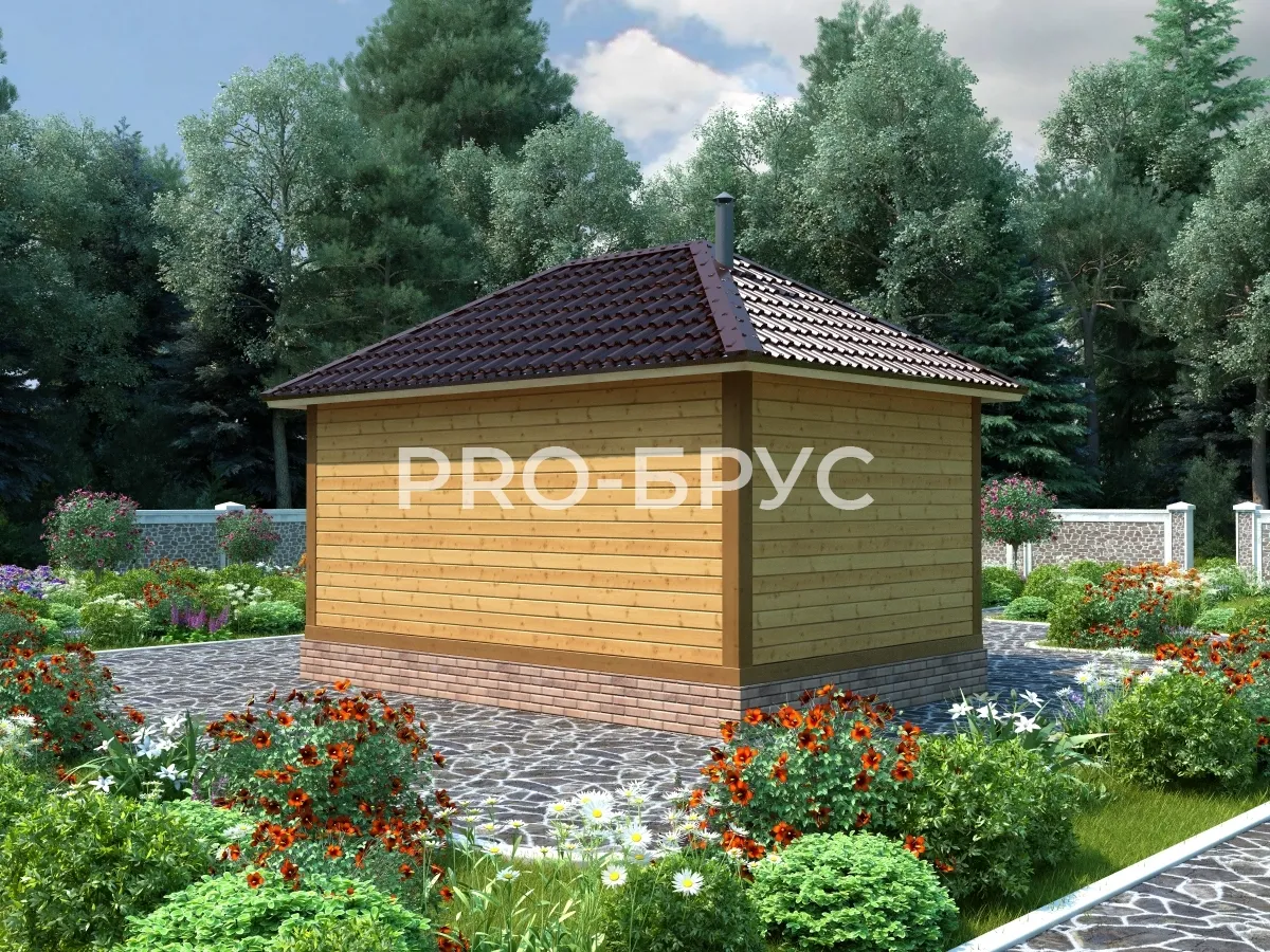 Проект бани из бруса - 5х6 - «Богослово» - 27 м² - вид слева