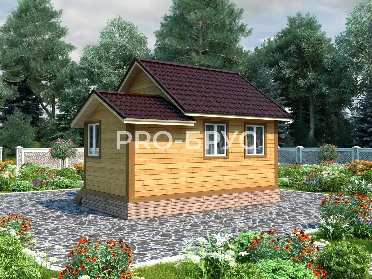 Проект бани из бруса - 5х6 - «Куниково» - 26 м² - вид спереди