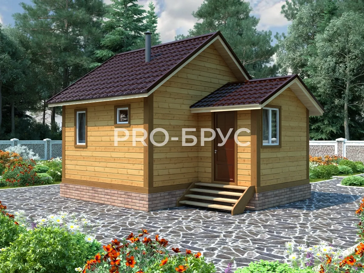 Проект бани из бруса - 5х6 - «Куниково» - 26 м² - главный вид