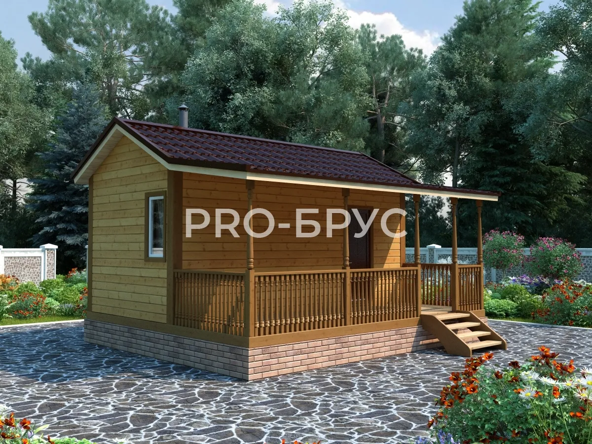 Проект бани из бруса - 5х6 - «Куземино» - 30 м² - вид спереди