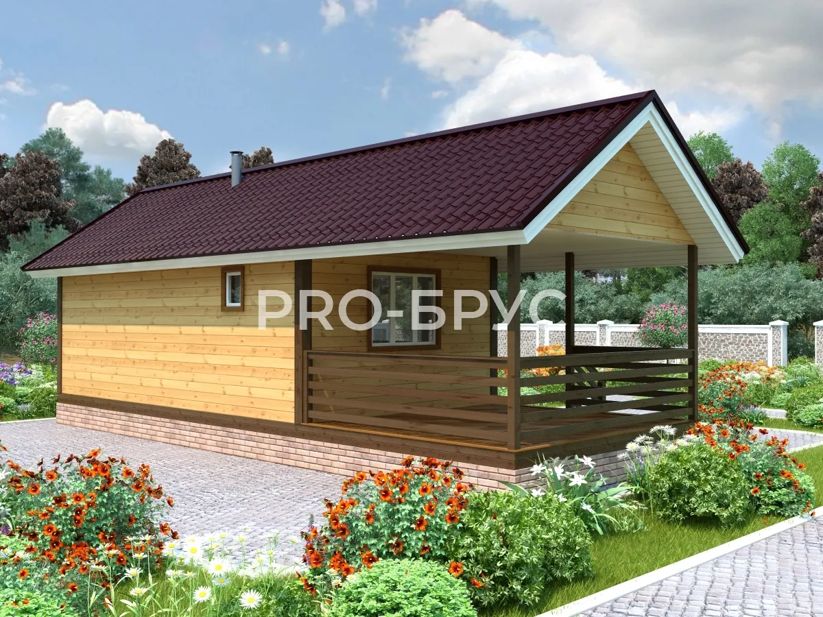 Проект бани из бруса - 4х11 - «Николо-Березовец» - 47 м² - вид спереди